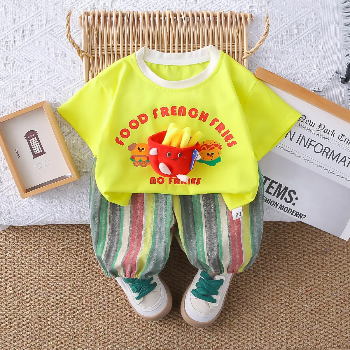 2025 Kids Cotton Fries T-Shirt Shorts Set