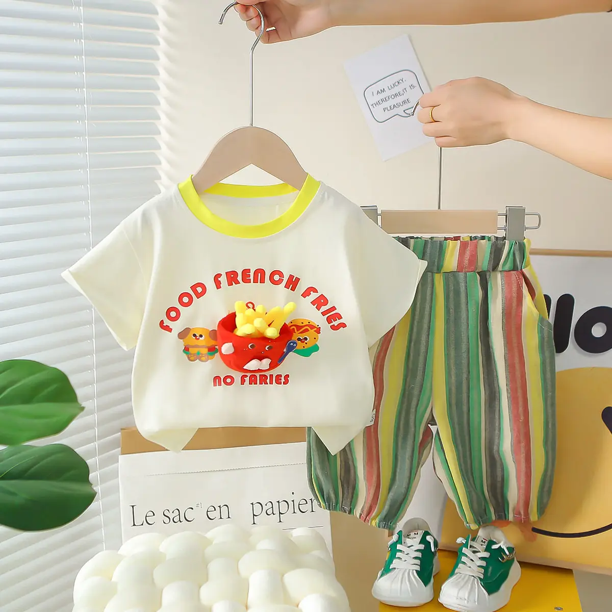 2025 Kids Cotton Fries T-Shirt Shorts Set