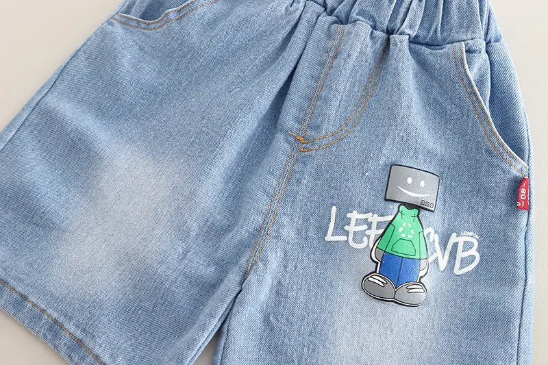 Kids Summer T-Shirt Set Smudged Design Denim Shorts — feature 13