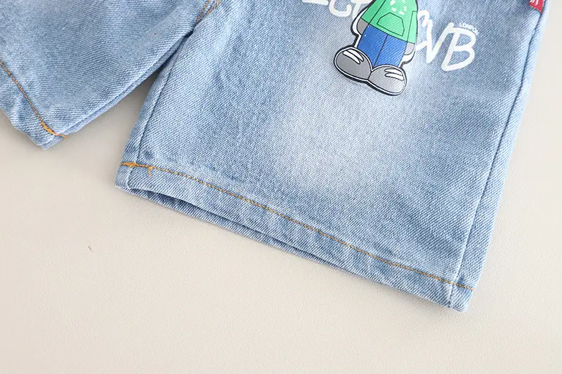 Kids Summer T-Shirt Set Smudged Design Denim Shorts — feature 14