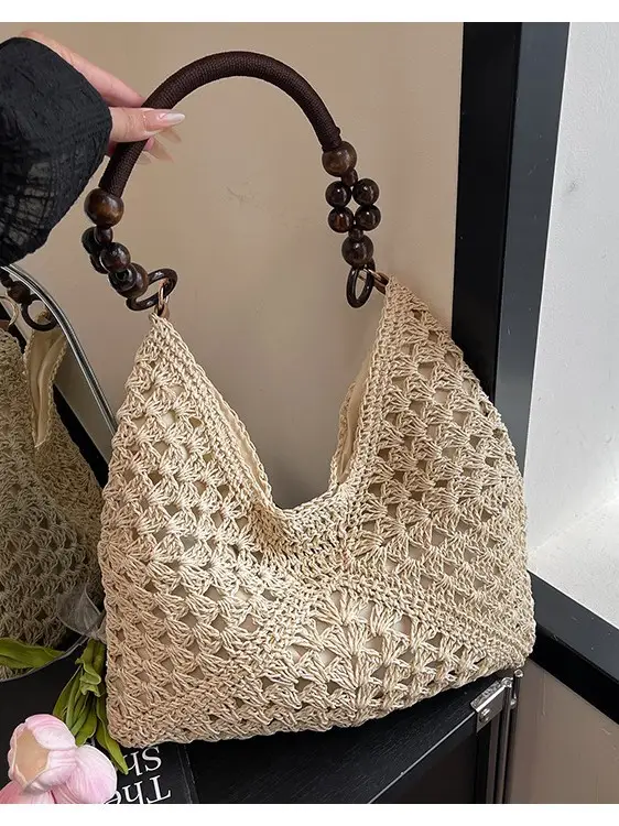 Korean Style Crossbody Bag with Braided Straw Handle - Image 5