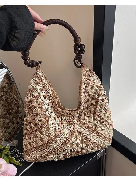 Korean Style Crossbody Bag with Braided Straw Handle - Image 6