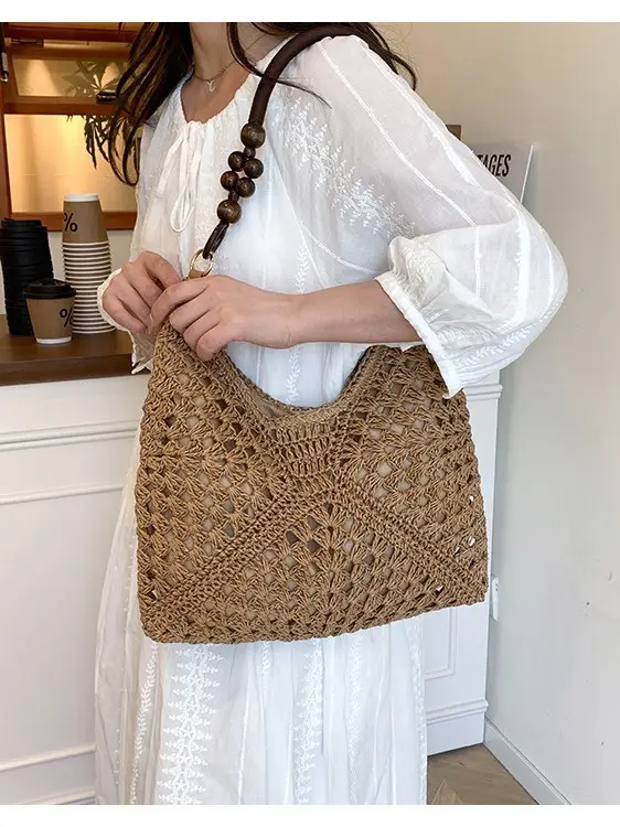 Korean Style Crossbody Bag with Braided Straw Handle - Image 7
