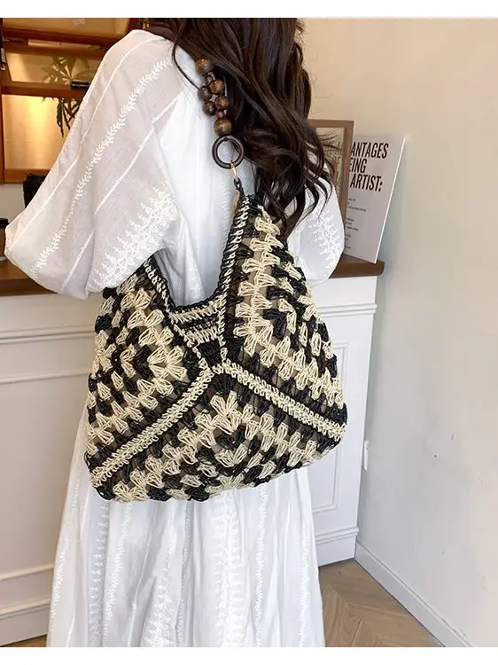 Korean Style Crossbody Bag with Braided Straw Handle - Image 8