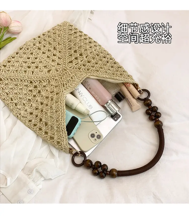 Korean Style Crossbody Bag with Braided Straw Handle — feature 6