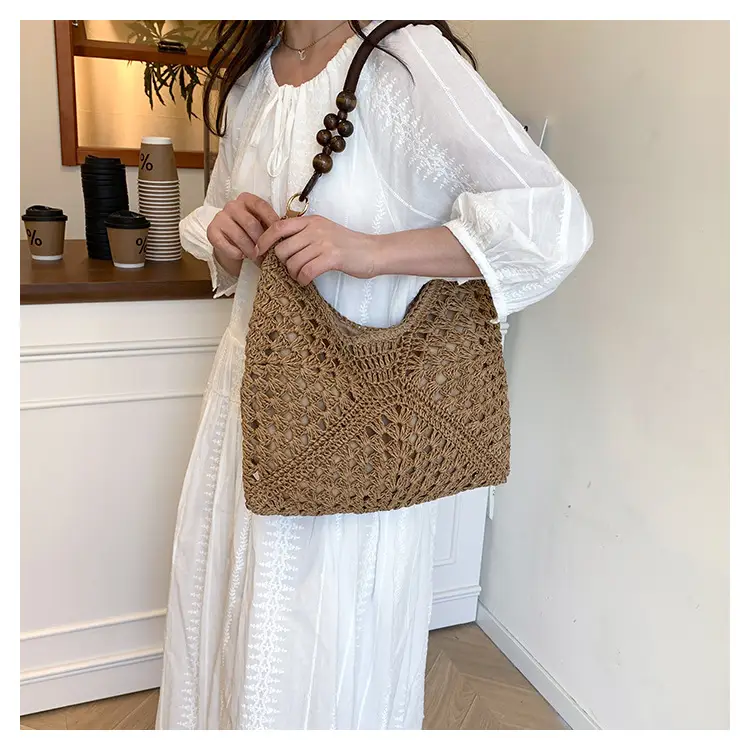 Korean Style Crossbody Bag with Braided Straw Handle — feature 9