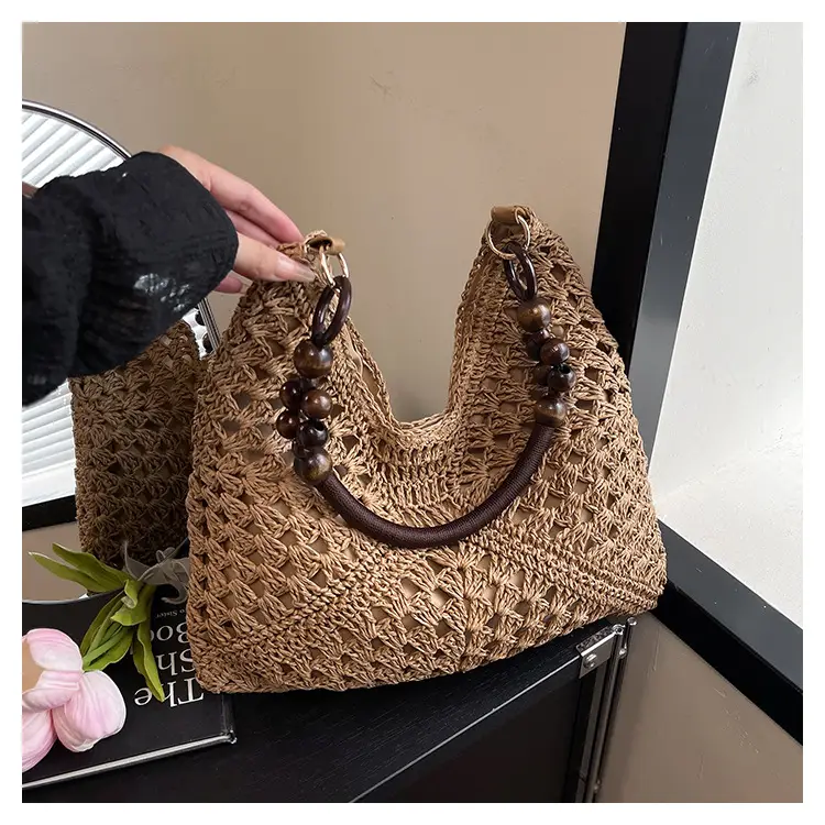 Korean Style Crossbody Bag with Braided Straw Handle - Image 2