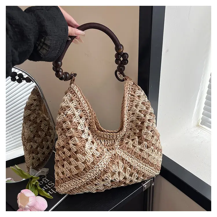 Korean Style Crossbody Bag with Braided Straw Handle - Image 3