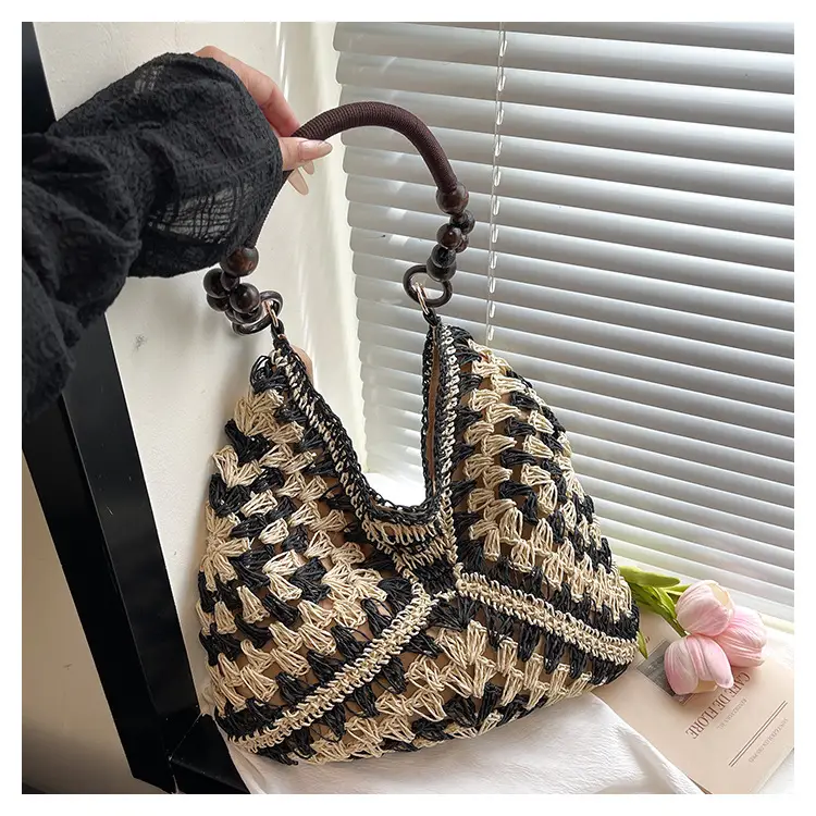Korean Style Crossbody Bag with Braided Straw Handle - Image 4