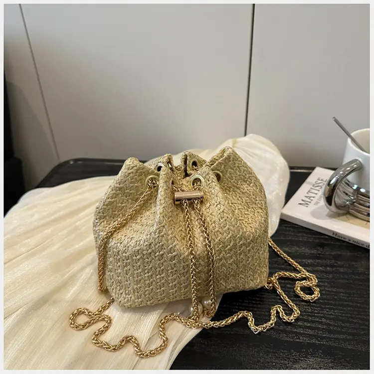 Women Drawstring Straw Chain Bag Gold 2025 — feature 19