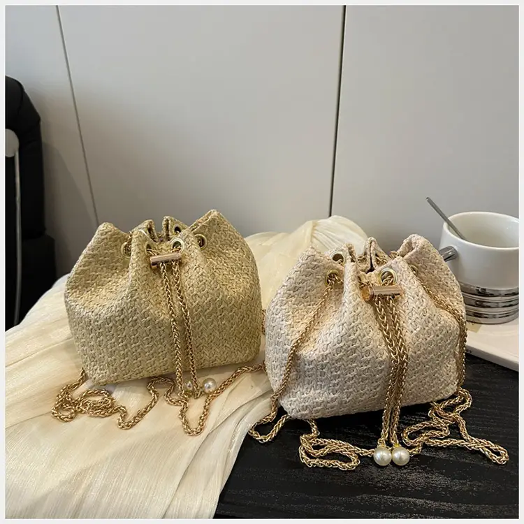 Women Drawstring Straw Chain Bag Gold 2025 — feature 21