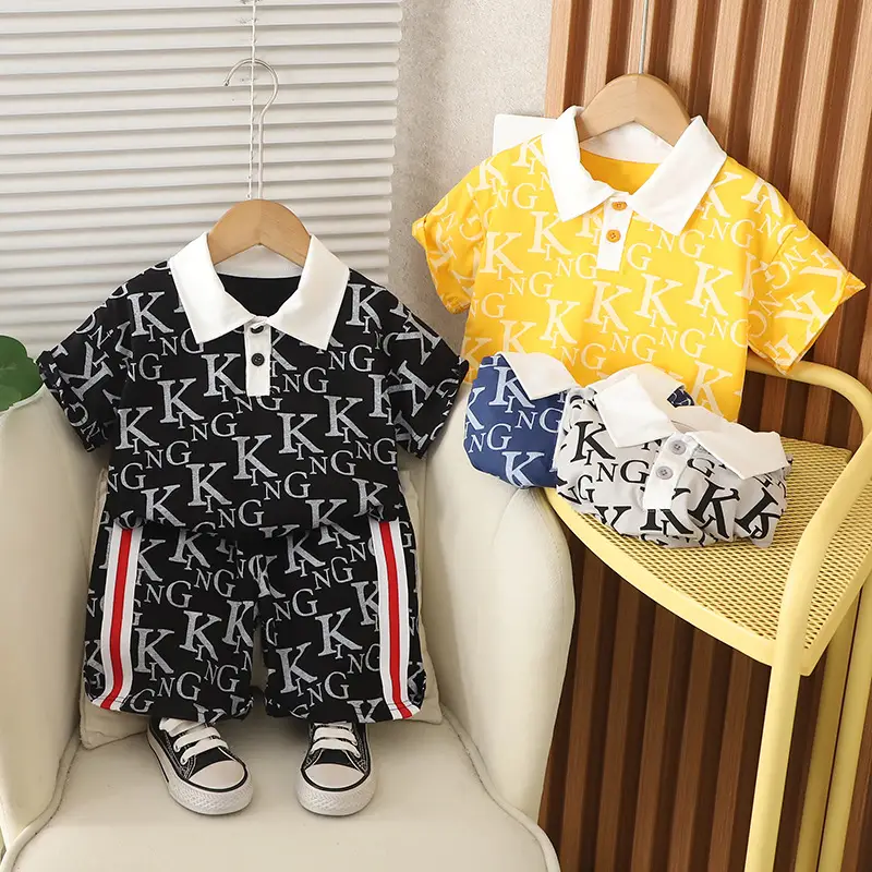 Kids Korean Style Blue Printed T-Shirt Suit for Boys