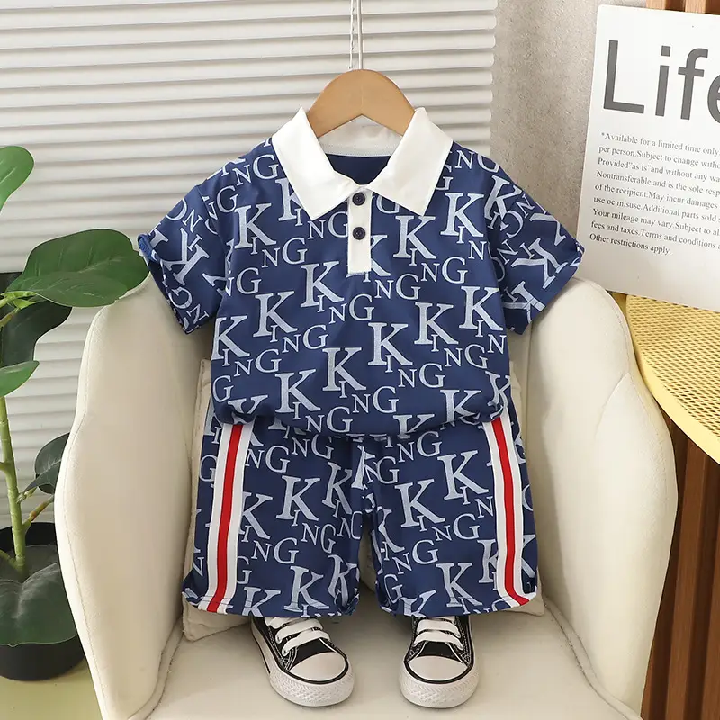 Kids Korean Style Blue Printed T-Shirt Suit for Boys