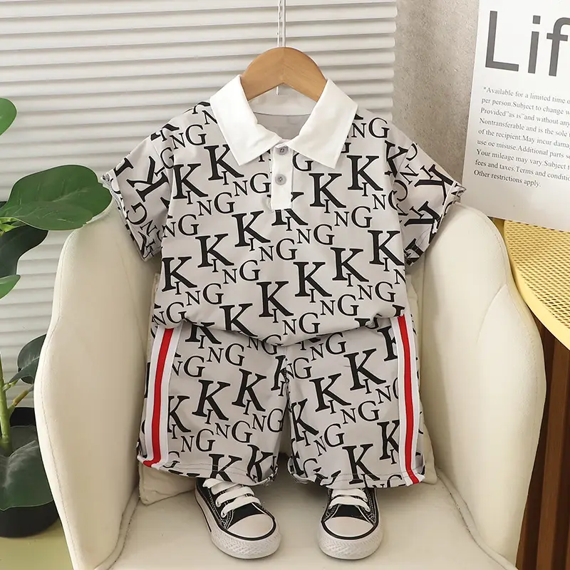 Kids Korean Style Blue Printed T-Shirt Suit for Boys