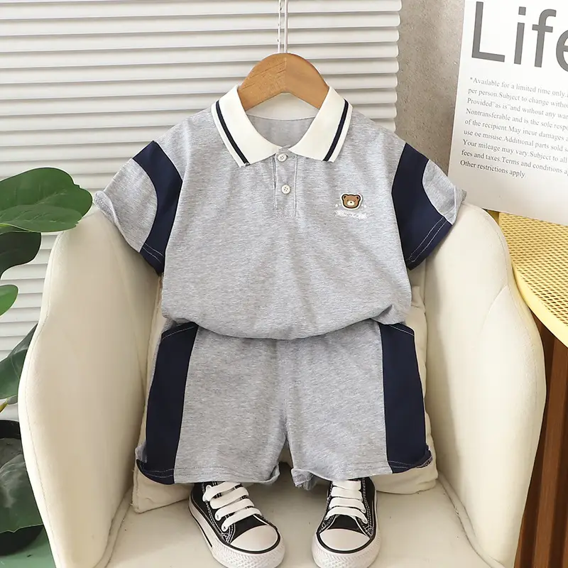 Kids Bear Head Printed T-Shirt Navy White Shorts Set