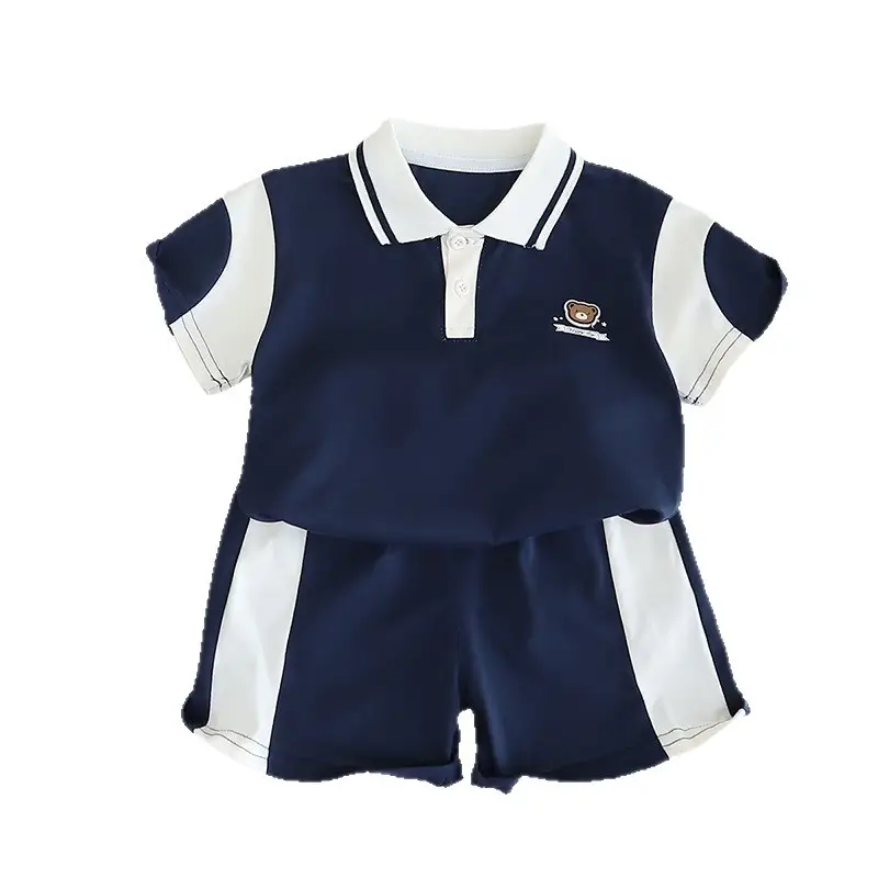 Kids Bear Head Printed T-Shirt Navy White Shorts Set