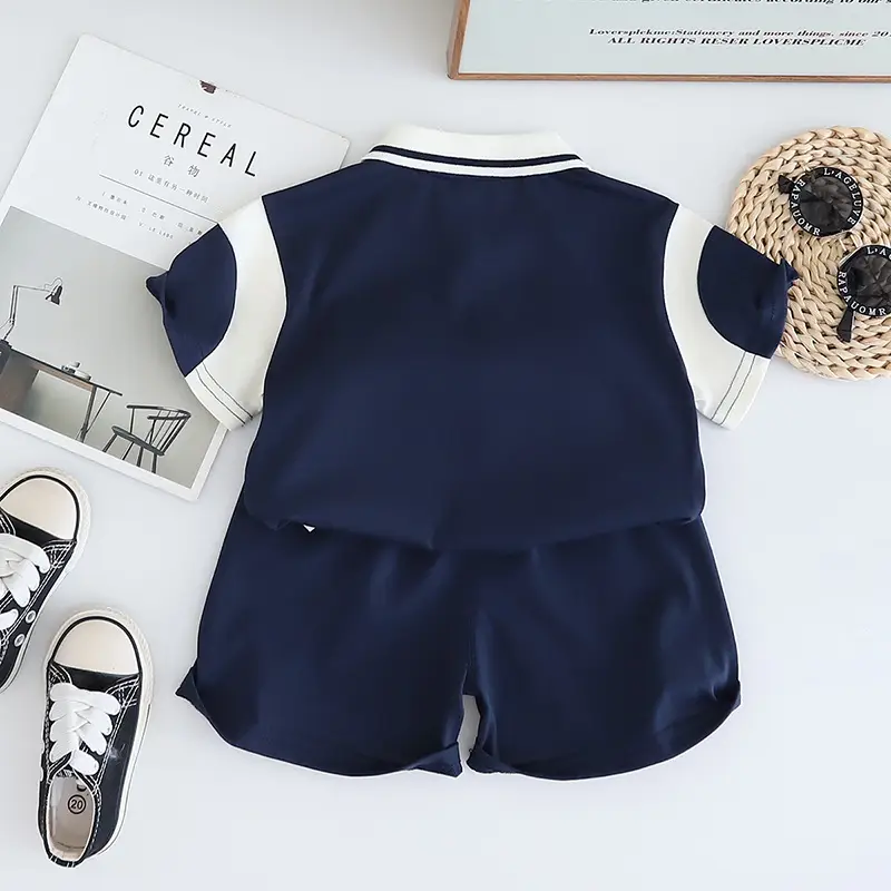 Kids Bear Head Printed T-Shirt Navy White Shorts Set — feature 5