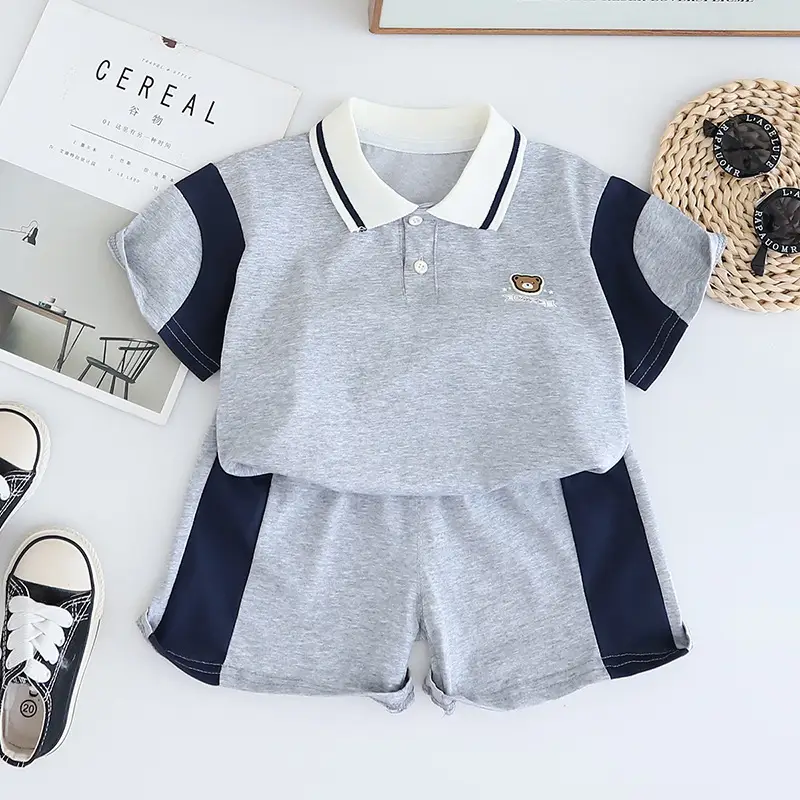 Kids Bear Head Printed T-Shirt Navy White Shorts Set — feature 6