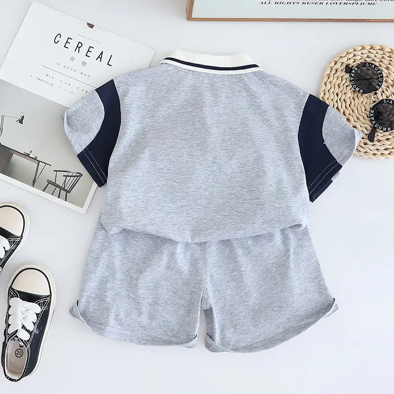 Kids Bear Head Printed T-Shirt Navy White Shorts Set — feature 7