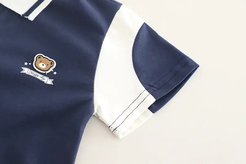 Kids Bear Head Printed T-Shirt Navy White Shorts Set — feature 9