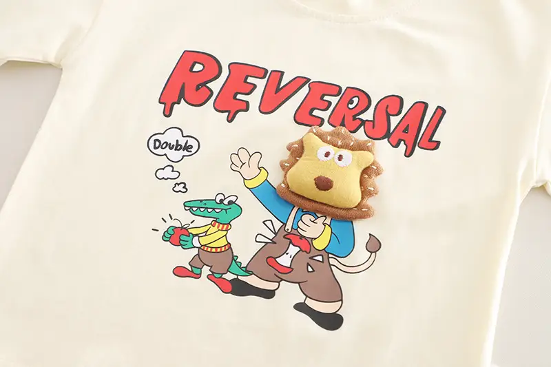 Kids Reversal Print T-Shirt Shorts Set Brown Denim — feature 9