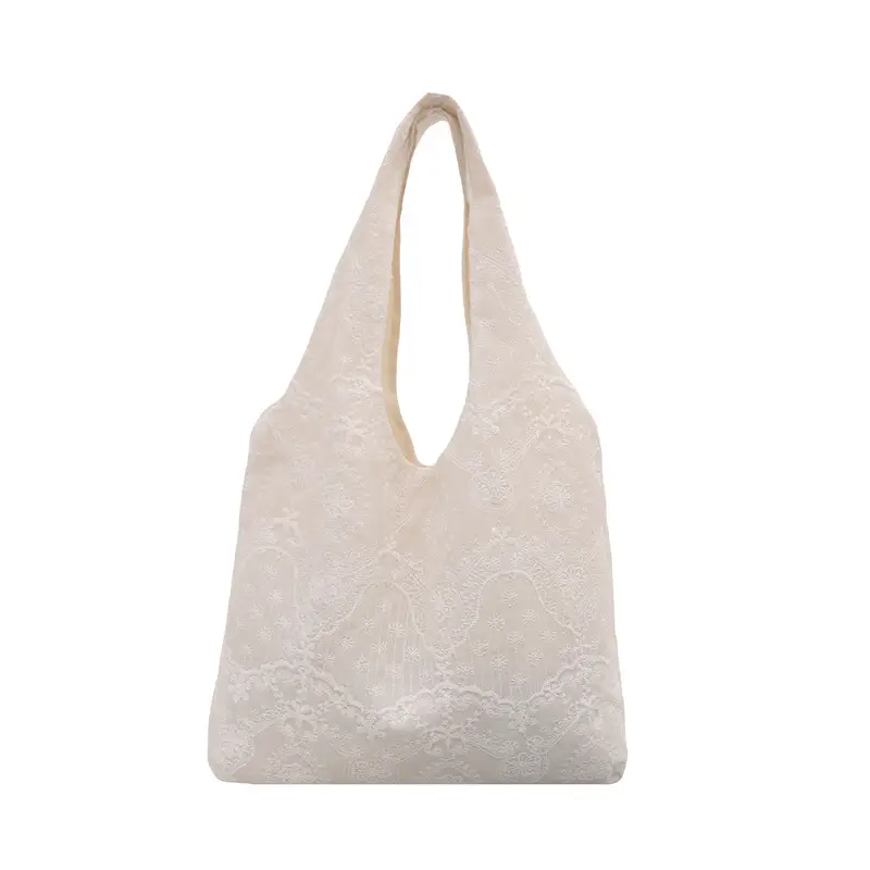 White Lace Shoulder Bag for Women School Shopping Tote - Image 7