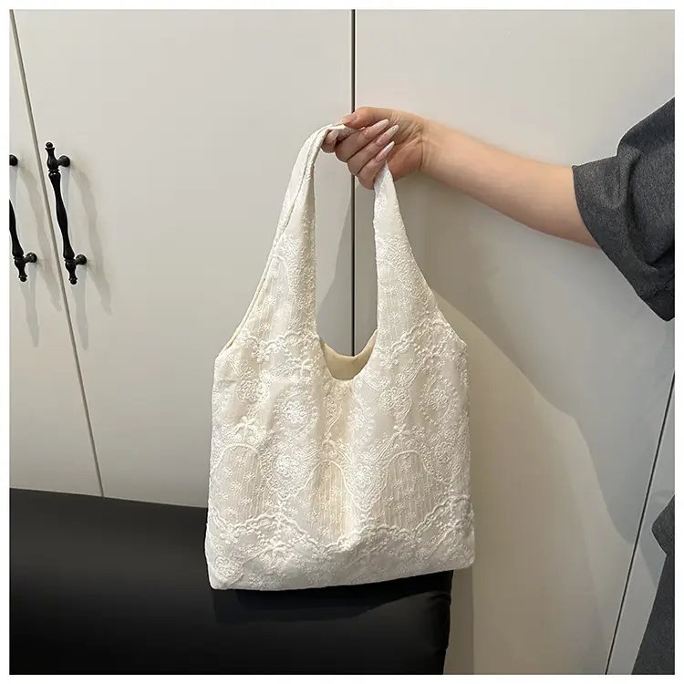 White Lace Shoulder Bag for Women School Shopping Tote — feature 13