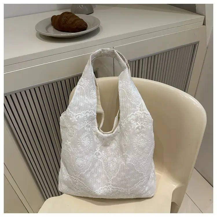 White Lace Shoulder Bag for Women School Shopping Tote — feature 17