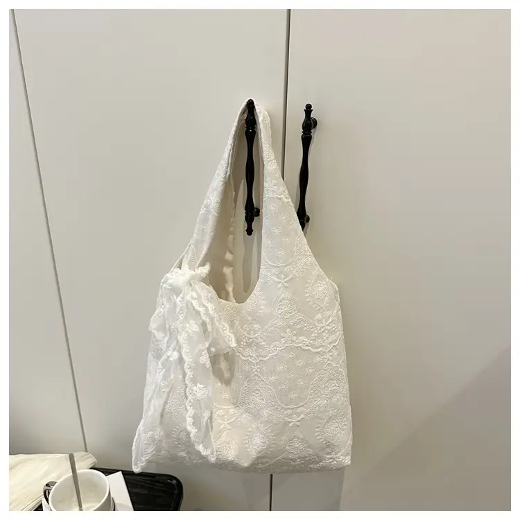 White Lace Shoulder Bag for Women School Shopping Tote — feature 21