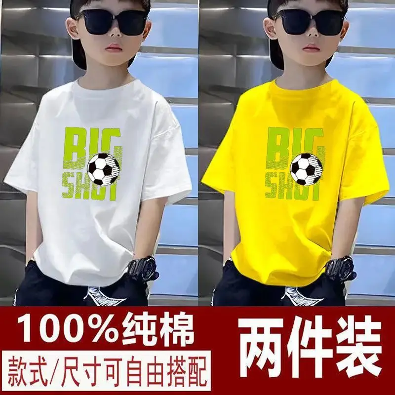 Kids T-Shirts Big Shot Print Pure Cotton 2025 Summer - Image 5