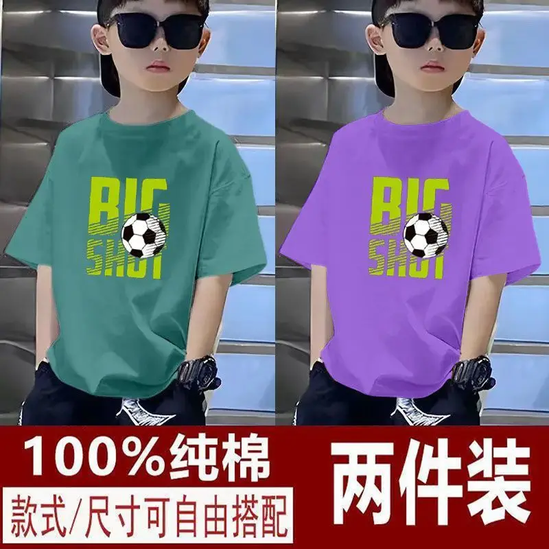 Kids T-Shirts Big Shot Print Pure Cotton 2025 Summer - Image 10