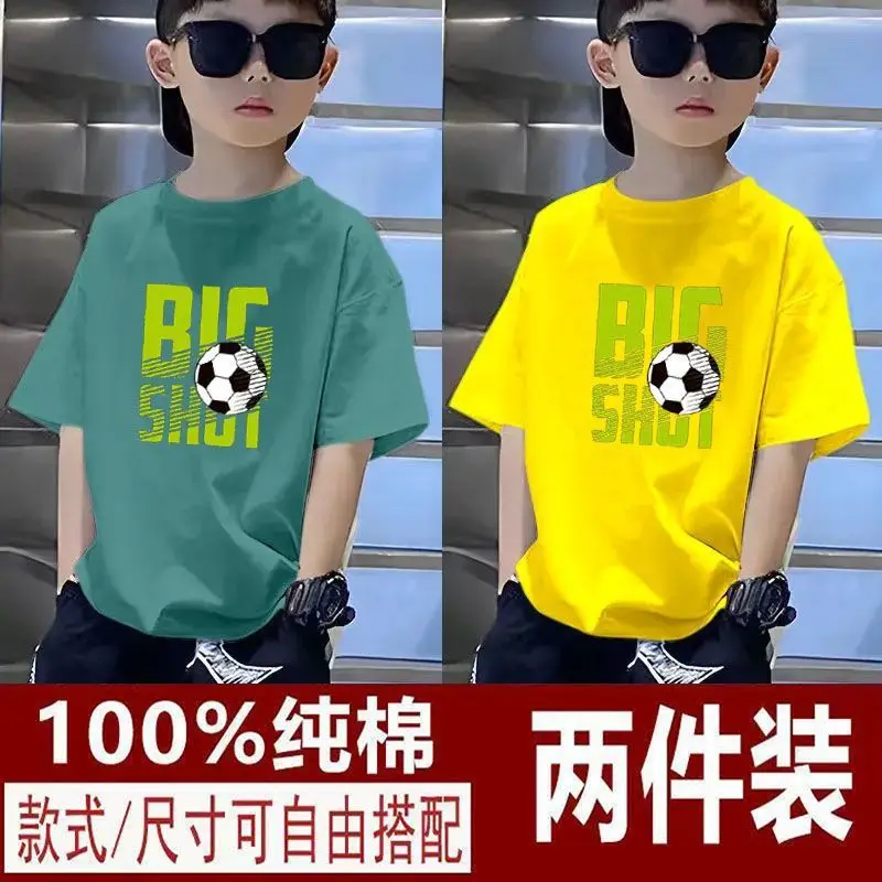 Kids T-Shirts Big Shot Print Pure Cotton 2025 Summer - Image 12