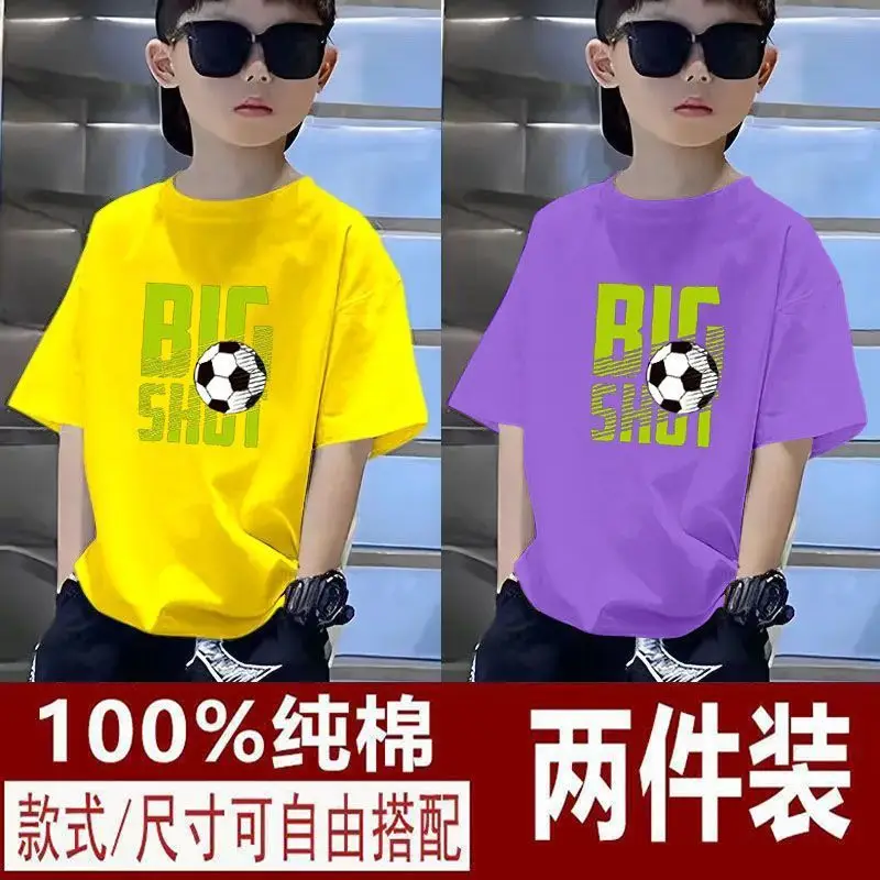 Kids T-Shirts Big Shot Print Pure Cotton 2025 Summer - Image 16
