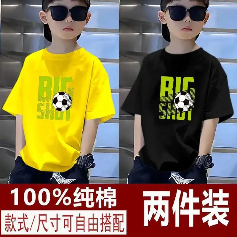 Kids T-Shirts Big Shot Print Pure Cotton 2025 Summer - Image 17