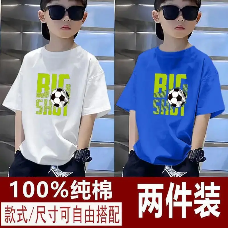 Kids T-Shirts Big Shot Print Pure Cotton 2025 Summer - Image 2