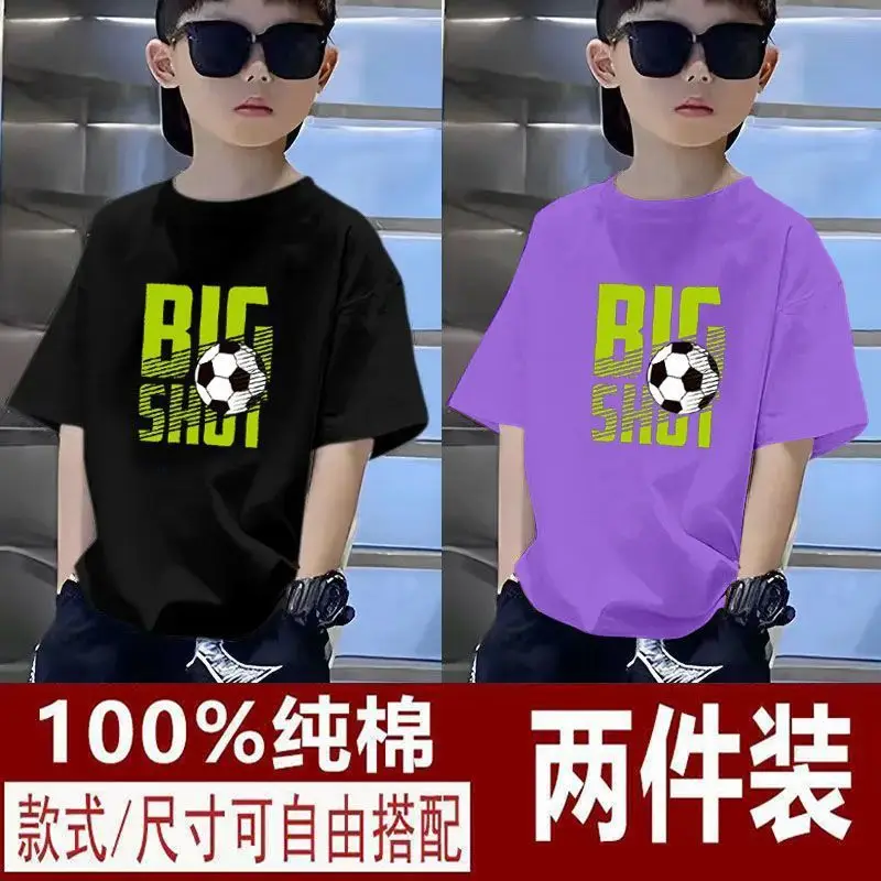 Kids T-Shirts Big Shot Print Pure Cotton 2025 Summer - Image 21