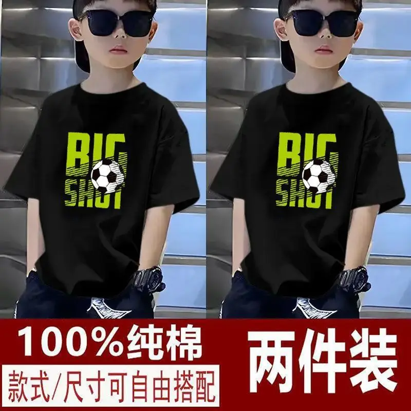 Kids T-Shirts Big Shot Print Pure Cotton 2025 Summer - Image 22