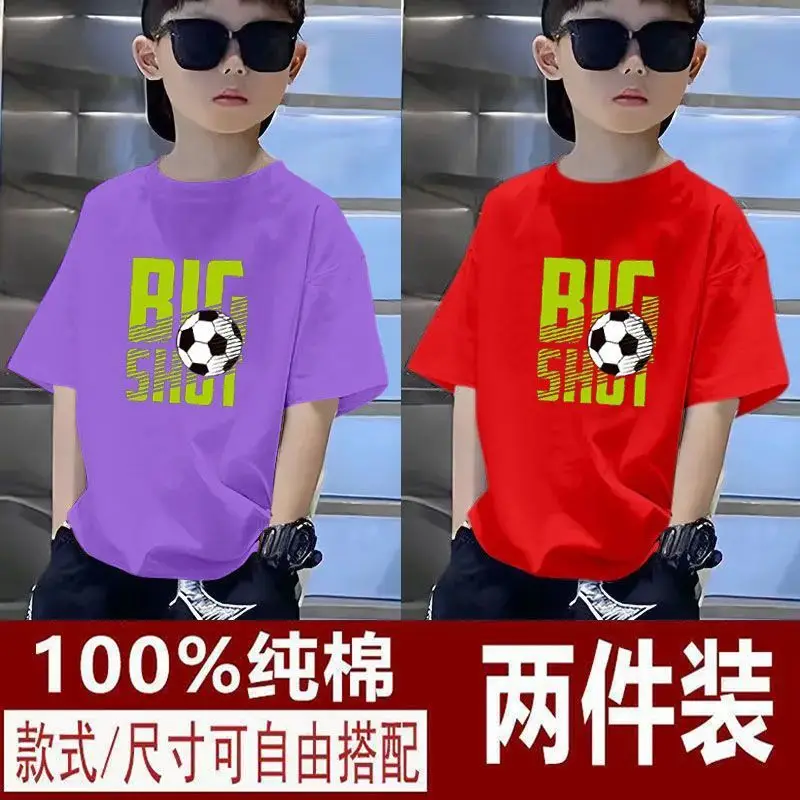 Kids T-Shirts Big Shot Print Pure Cotton 2025 Summer - Image 23