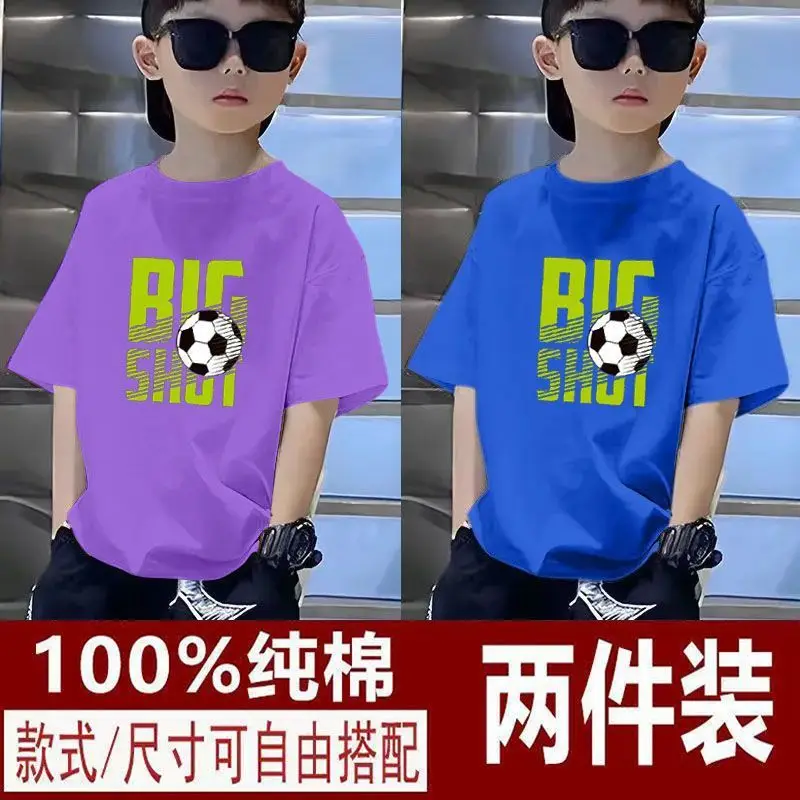 Kids T-Shirts Big Shot Print Pure Cotton 2025 Summer - Image 24
