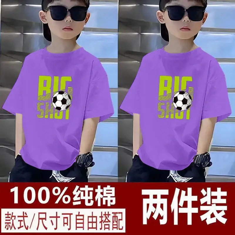 Kids T-Shirts Big Shot Print Pure Cotton 2025 Summer - Image 25