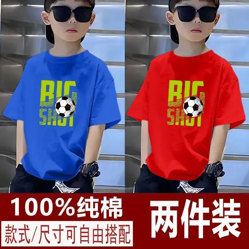 Kids T-Shirts Big Shot Print Pure Cotton 2025 Summer - Image 26