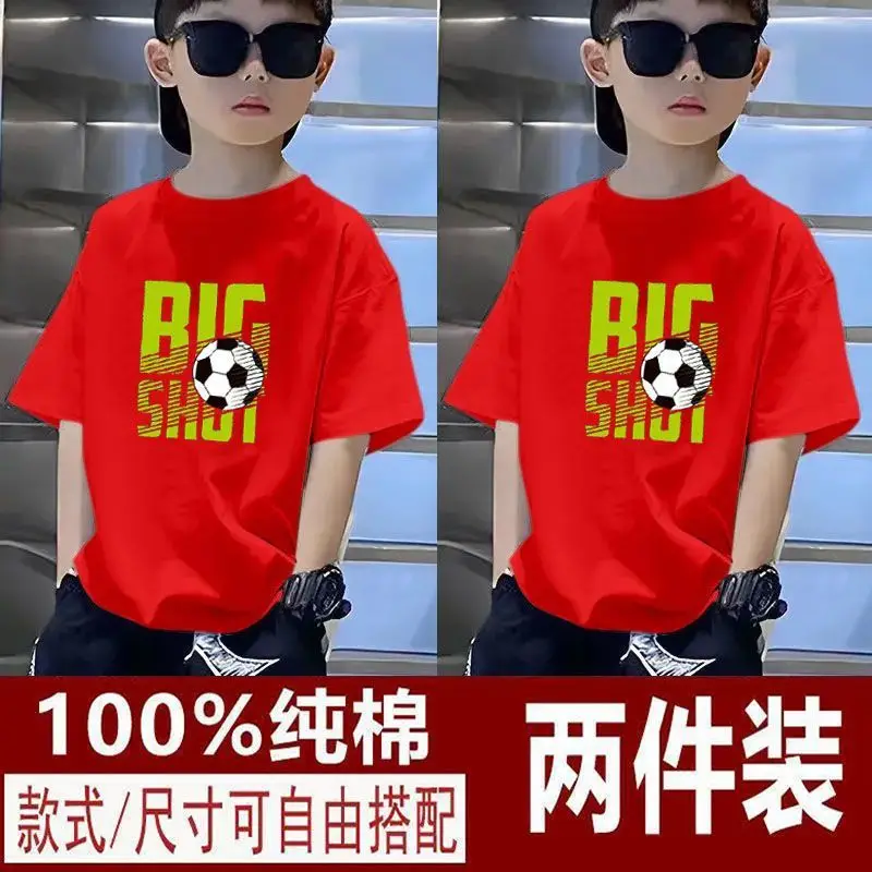 Kids T-Shirts Big Shot Print Pure Cotton 2025 Summer - Image 28