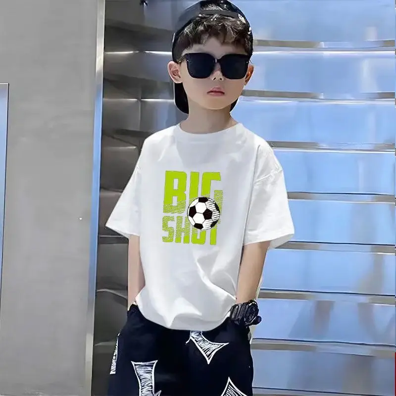 Kids T-Shirts Big Shot Print Pure Cotton 2025 Summer - Image 29