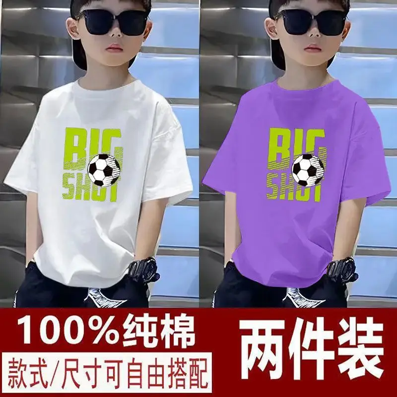 Kids T-Shirts Big Shot Print Pure Cotton 2025 Summer - Image 3