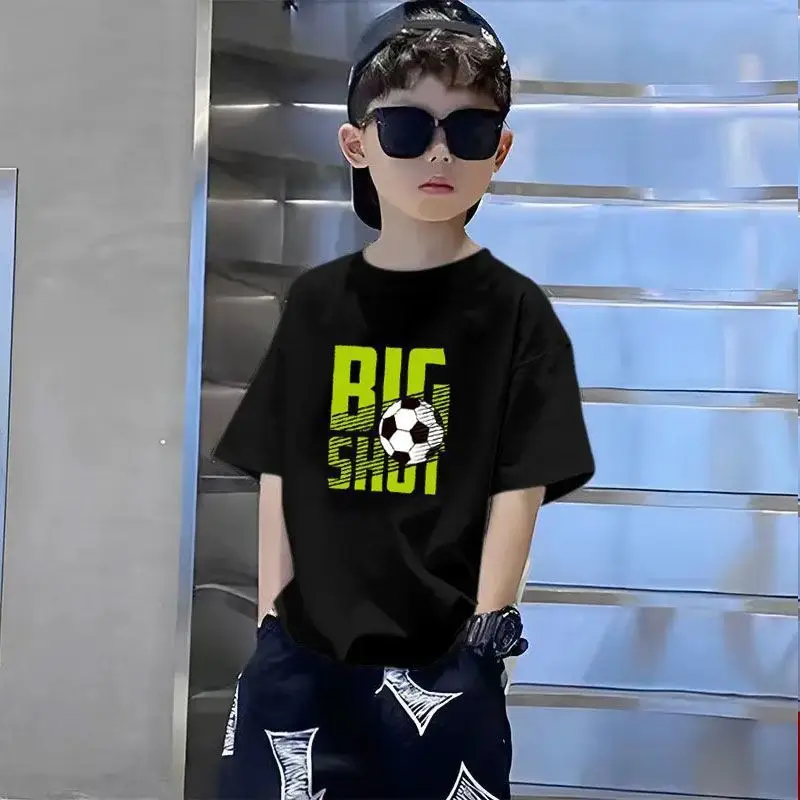 Kids T-Shirts Big Shot Print Pure Cotton 2025 Summer - Image 32