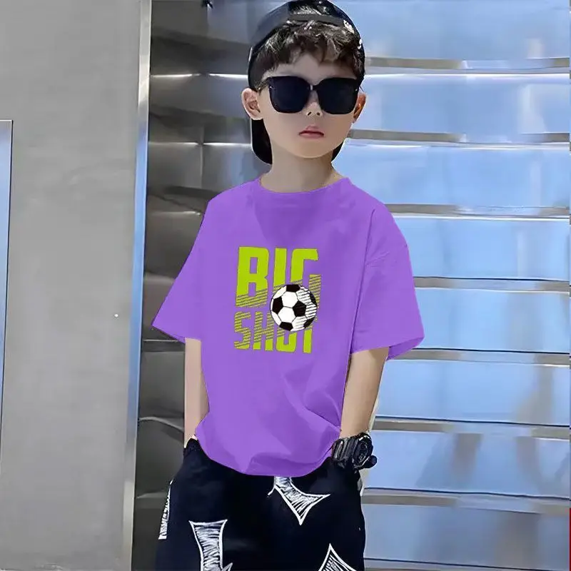 Kids T-Shirts Big Shot Print Pure Cotton 2025 Summer - Image 33