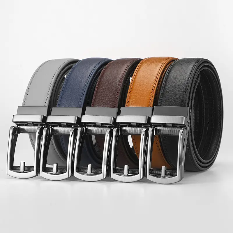 Men Fake Pin Buckle Belt Automatic Two-Layer Cowhide Black - Image 7