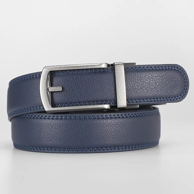 Men Fake Pin Buckle Belt Automatic Two-Layer Cowhide Black - Image 9