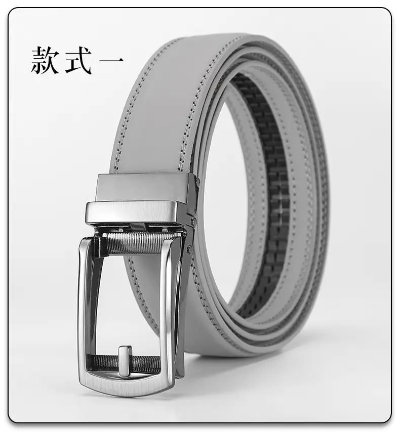 Men Fake Pin Buckle Belt Automatic Two-Layer Cowhide Black — feature 10