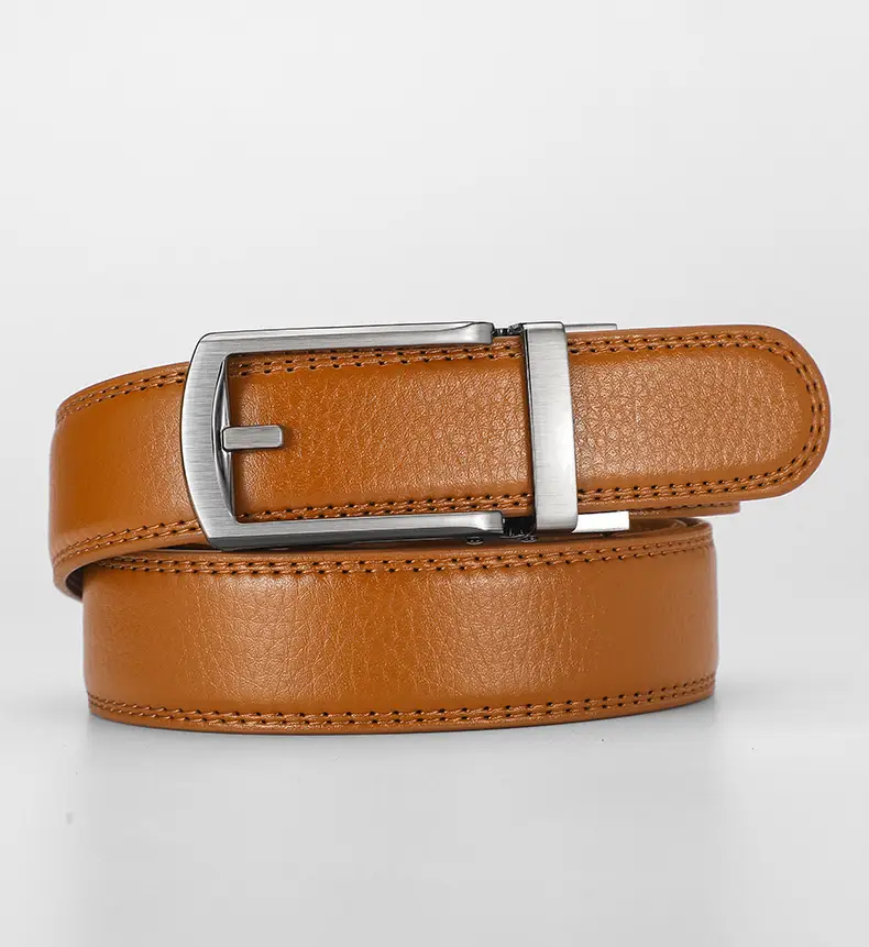 Men Fake Pin Buckle Belt Automatic Two-Layer Cowhide Black — feature 15